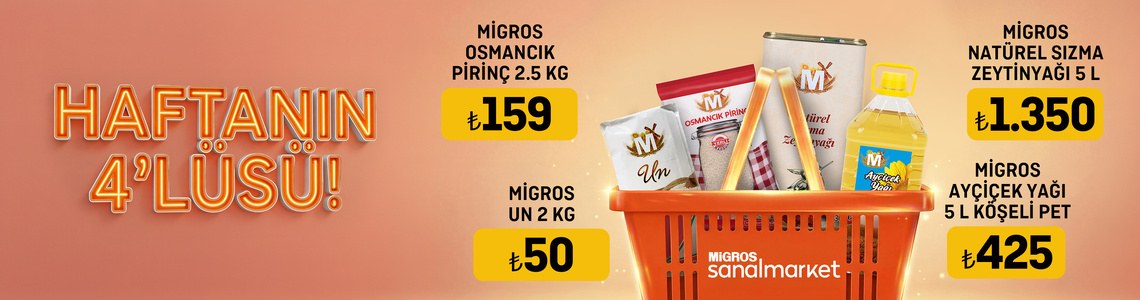 Migros · Migros Sanal Market Haftanın Fırsatları: Migros Osmancık Pirinç 2.5 Kg, Migros Un 2 Kg, Migros Natürel Sızma Zeytinyağı 5 L, Migros Ayçiçek Yağı 5 L · Sayfa 21