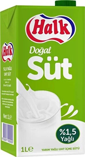 Halk Yarım Yağlı UHT Süt 1 L